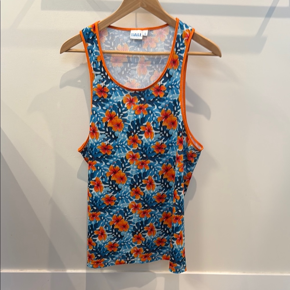 Ball Beachwear - Floral Sleeveless Top - Orange and Blue